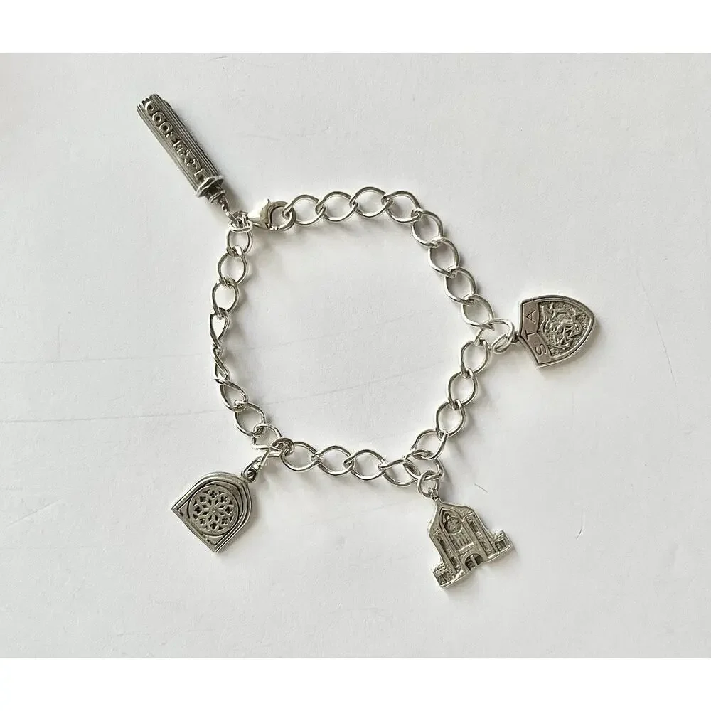 1960s 925 Sterling St. Thomas Aquinas Catholic School Dallas TX 4-Charm Bracelet - Picture 2 of 12